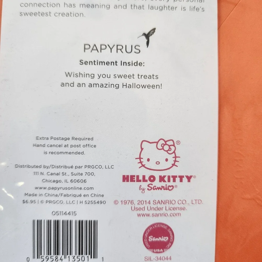 Papyrus Hello Kitty Halloween Card Black Cat Costume Pumpkin Gem Bow Sanrio